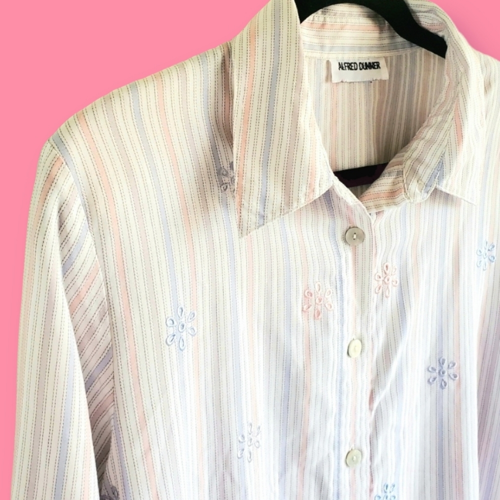 Vintage Embroidered Pastel Floral Button-down Top